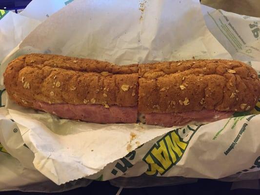 Foot long cold cut on honey oat