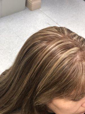 Highlights on medium blonde base color