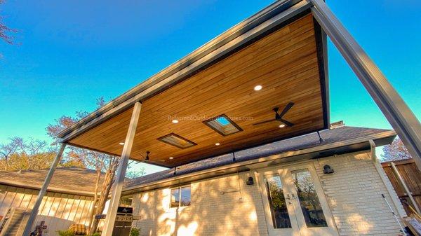 Camp's Elevated Modern Metal & Wood Patio Cover with Skylights