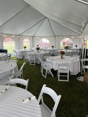 Birthday Celebration 20x40 tent table and chairs