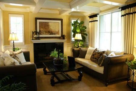 Living Room with Coffered Ceiling