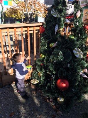 Outside by the tree