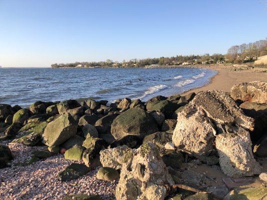 Steppingstone Park where they hold outdoor events like concerts and yoga overlooking the Long Island Sound