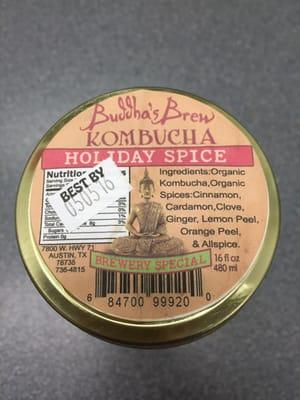 Buddha's Brew Kombucha Holiday Spice. Tastes of clove.