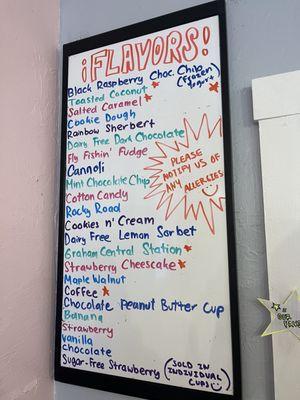 Flavors menu