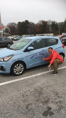 Happy student passed his 1st time driving test.