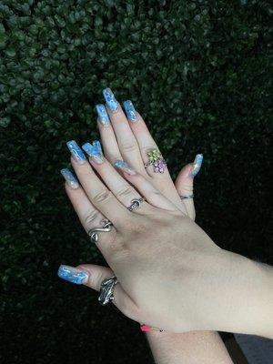 Long Sculpted Set with Nail Art