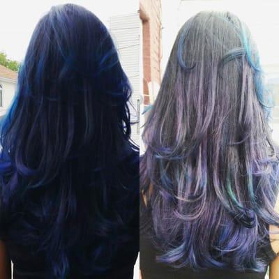 My blue ombre hair in different lighting