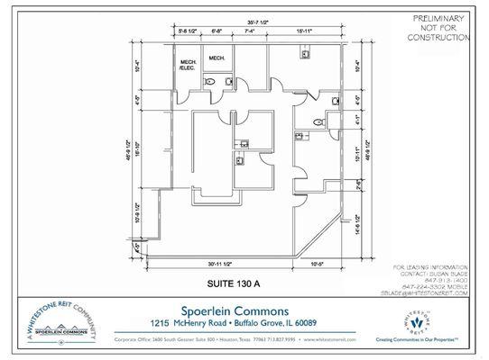 Medical space available. 3 exam rooms, kitchen, 2 bathrooms and large reception. 1691 Sq. Ft.