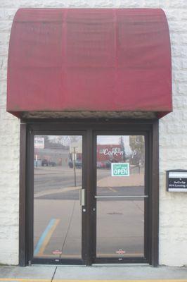 Entrance from parking lot on north side of building