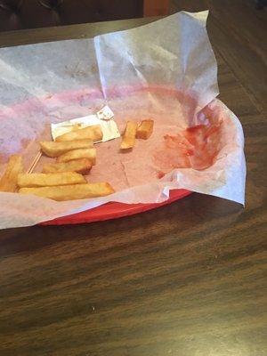 What's left of a BBQ beef sandwich plate! Baked beans were the best I've ever had. It's a little hole in the wall place but worth the stop.