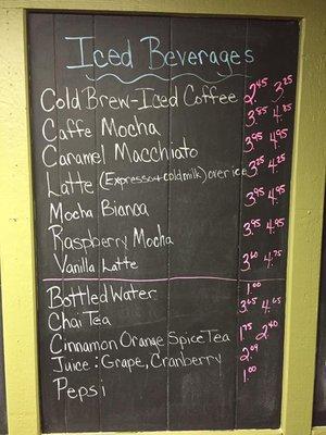 Iced and Cold Drink Menu