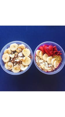 two of many choices of acai bowls...left in the peanutty bowl and the right is the Princeton bowl. Delicious!