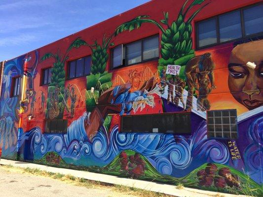 Our mural, by our neighbor Youth Spirit Artwork, images of healthful living, paid for by Berkeley Soda Tax fund