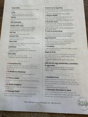 Breakfast menu