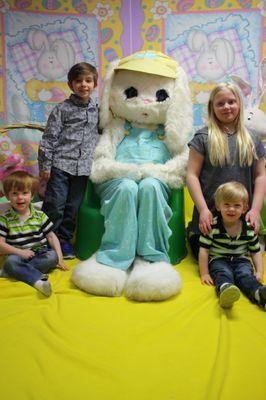 The Easter Bunny always comes
  to our Easter Bunny 
 Pancake Breakfast day