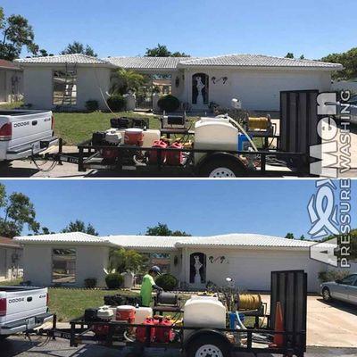 Roof cleaning before and after.