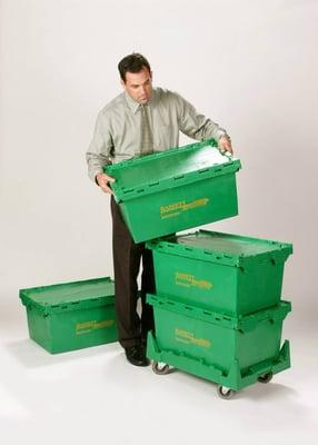 Plastic crates for easy commercial moves.