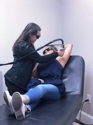 Felicia doing laser hair removal