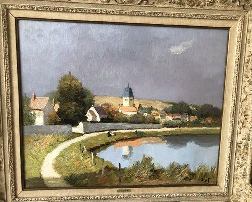 Marcel Dyf painting restoration, paint layer cracks enforcement, cleaning, stretching.