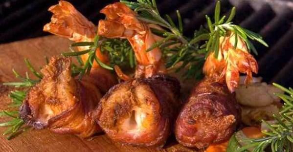 This is the AMAZING (albeit seriously messy) bacon wrapped shrimp. Finger licking messy is the best!