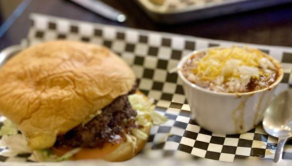 Double Cheeseburger side of Texas Chili