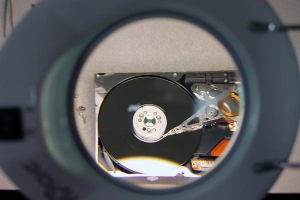 Failed hard drive opened in a cleanroom