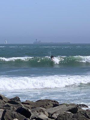 Watching the surfers.