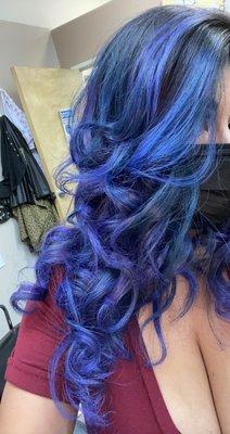 Purple and blue hair coloring with style.