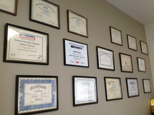 Mario's awards, and certifications.