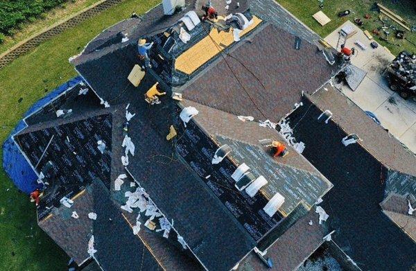 Top view of our client's roof being replaced.