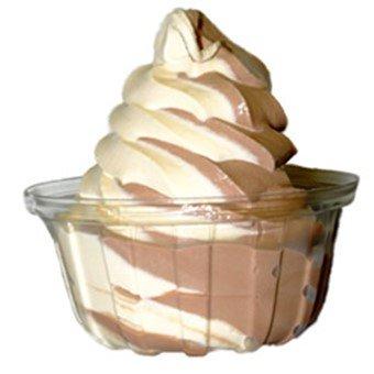 Soft serve ice cream flavors in vanilla, chocolate, or the twist - both together!