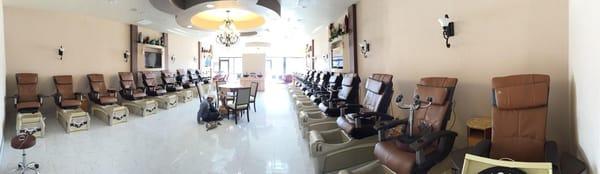 18 pedicure chairs and 6  manicure tables! Come Enjoy!!!