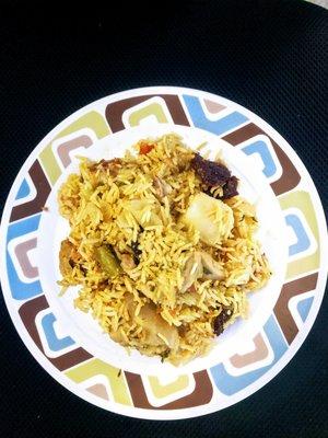 Ever had potatoes and prunes in your Chicken Biriyani?