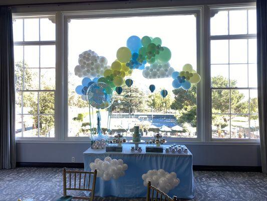 Our Hot Air Balloon theme with pastel yellow, light blue, light green and white! So cute!!!