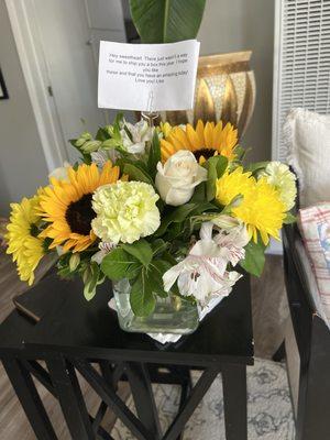 A birthday bouquet from my dear friend in Maryland. So beautiful and fresh!! The have lasted much longer then expected.