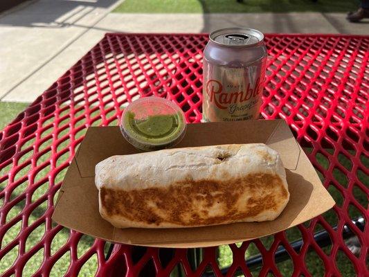 grilled impossible burrito and a grapefruit rambler...