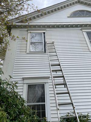 Outdoor window frame repair.