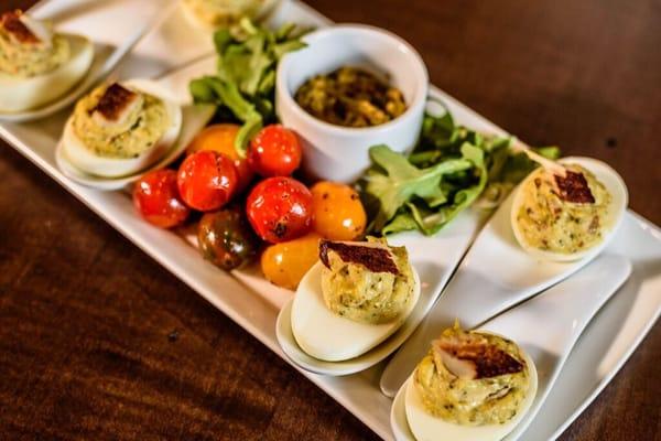 Deviled Egg Flight Nueske's bacon, smoked trout, spanish salsa verde