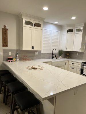 Crown molding, cabinets, counters