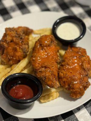 Fresh Hand Breaded Chicken Tenders with Buffalo sauce