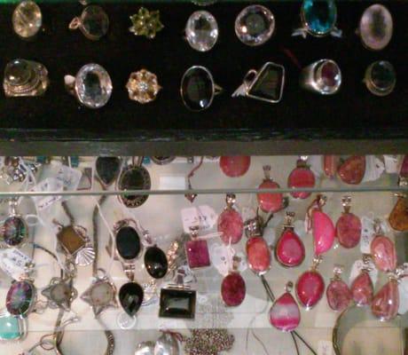 Sterling silver and semi precious stone rings and pendants