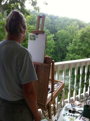 Painting from one of the room balconies, over looking the pond