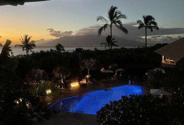 View from Birdcage bar looking at the pool at night