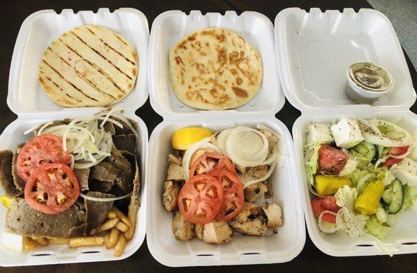 Gyro Original, Chicken Shishkabob, Greek Salad