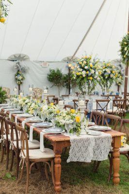 Farm Table with lace runners