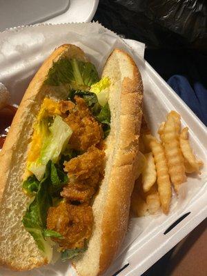 A shrimp poyboy , where are the shrimp ? Why it's so dry and shrimp are dry , my fries were cold very disappointed.