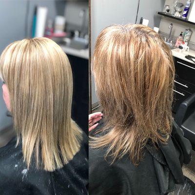 Keratin treatment with a golden and white blonde color as well