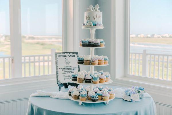 Our cupcakes on the stand provided by Cakes by the Sea!