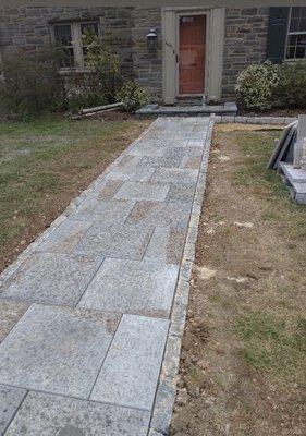 Patio walkway with blue stone